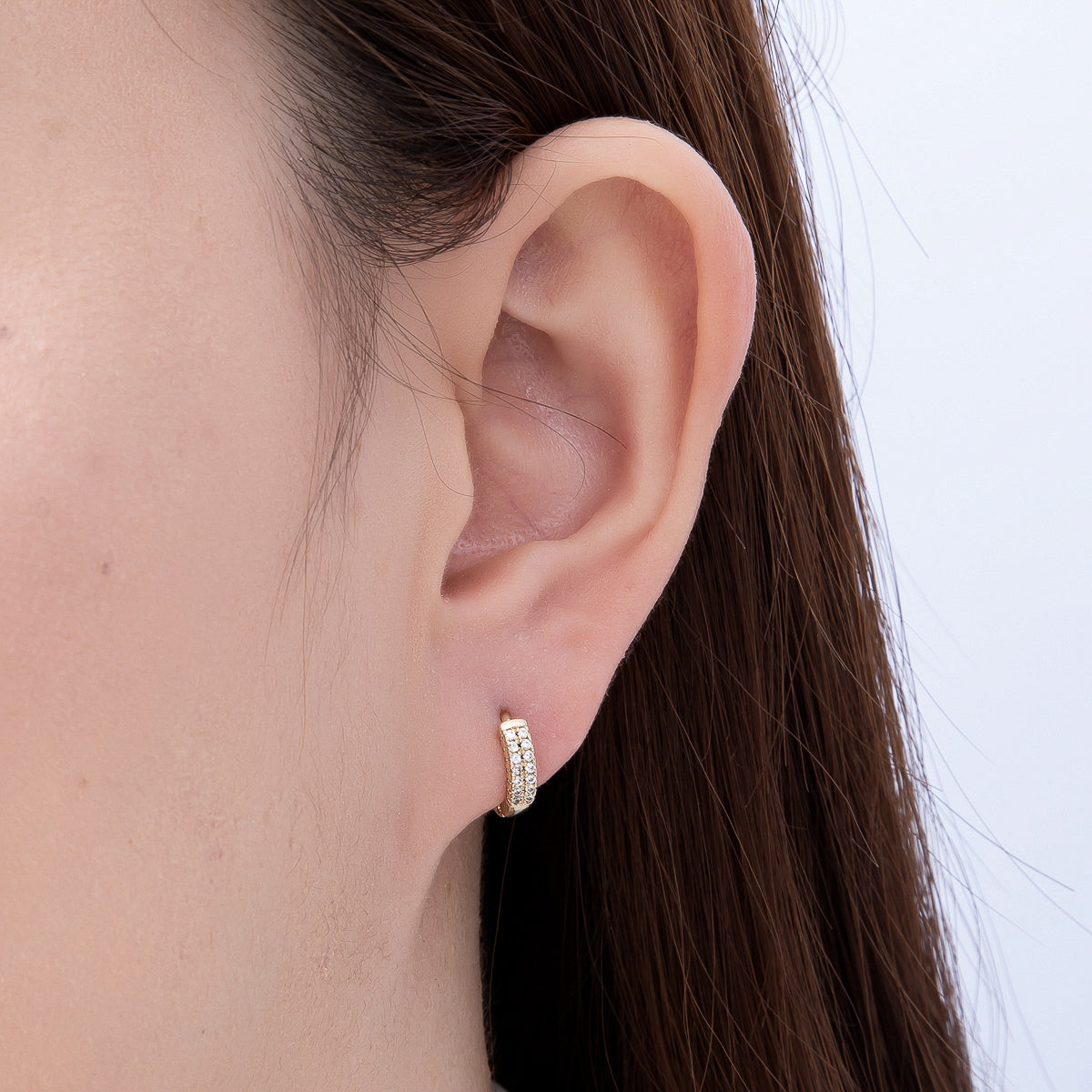 16K Gold Filled 12mm Micro Paved CZ Double Lined Cartilage Huggie | Earrings-00702
