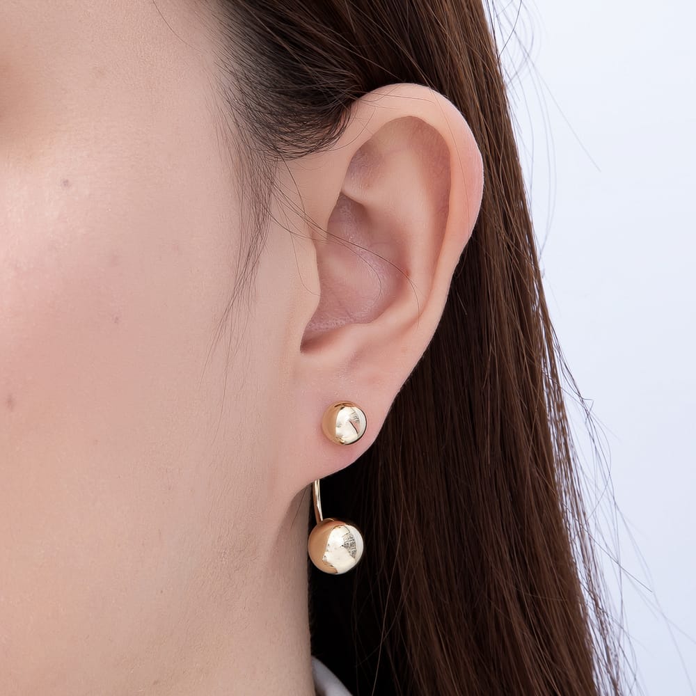 14K Gold Filled 30mm Minimalist Double Round Ball Curved Front Facing C-Shaped Hoop Earrings | Earrings-01148