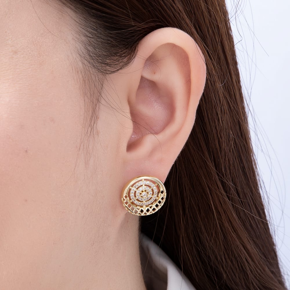 16K Gold Filled 17mm Micro Paved CZ Round Circle Statement Stud Earrings | Earrings-00950
