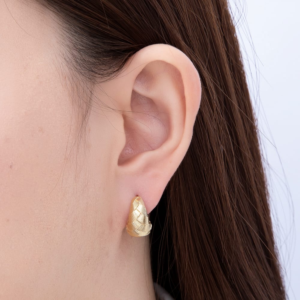 16K Gold Filled 16mm Chunky Woven Basketweave Textured Huggie Hoop Earrings| Earrings-00822