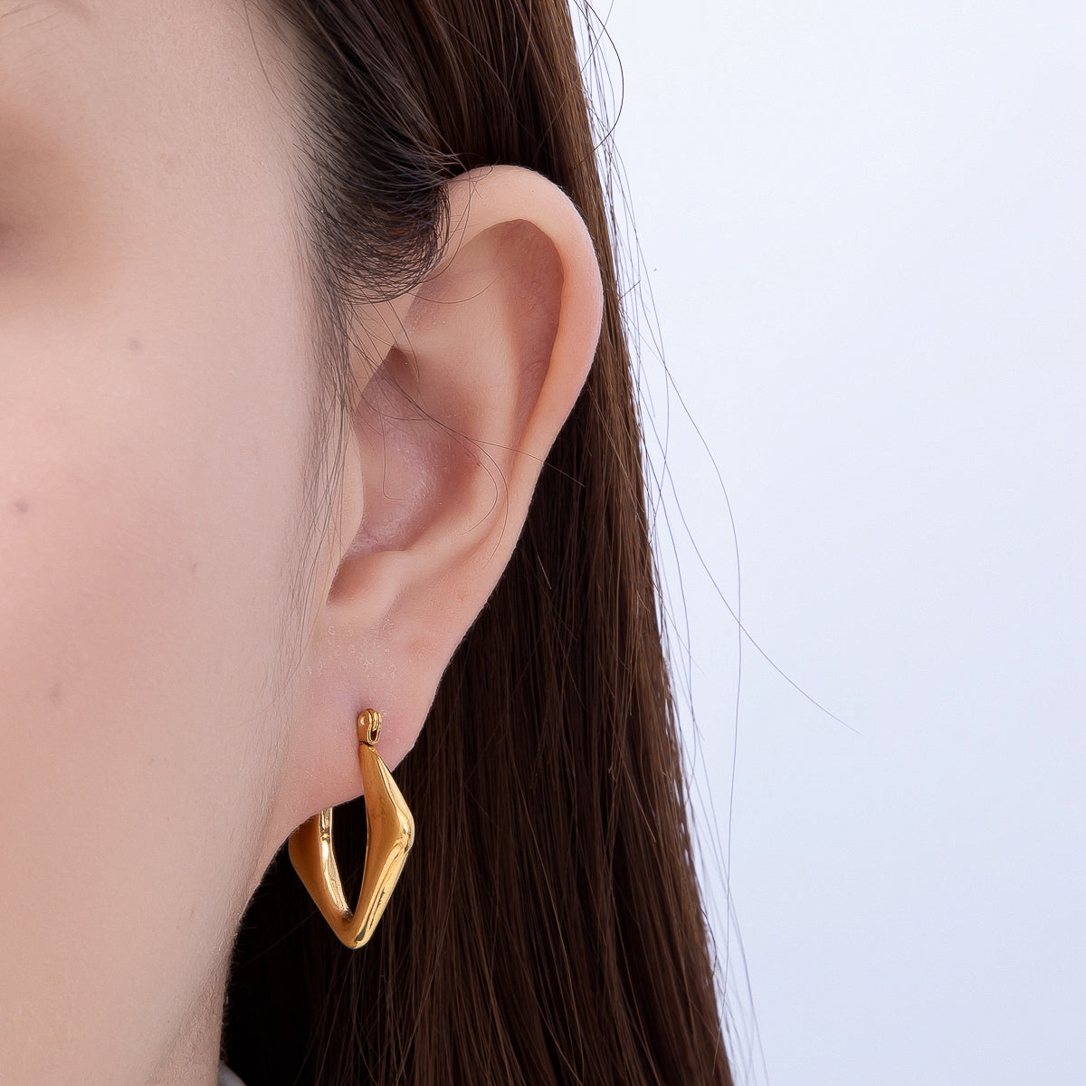 Stainless Steel Gold PVD 25mm Minimalist Chubby Molten Rhombus Latch Hoop | Earrings-00736