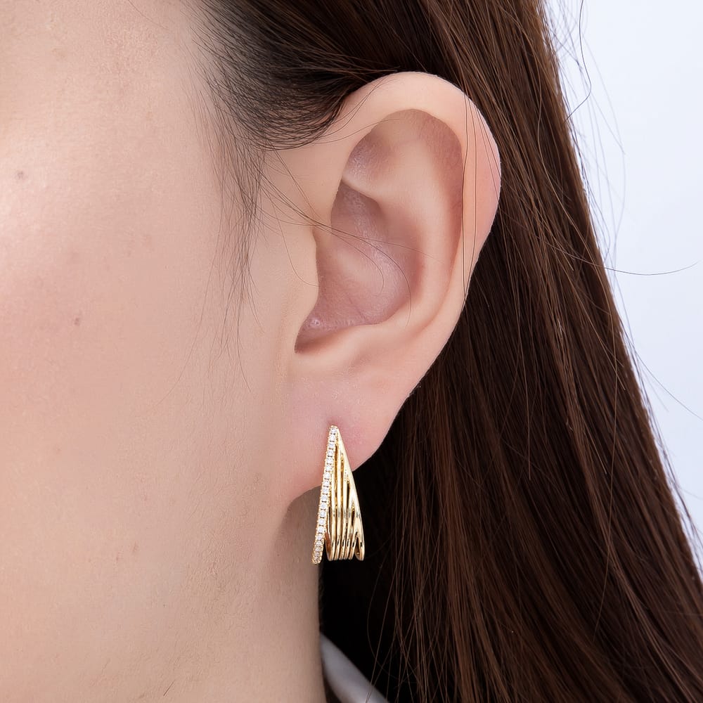 16K Gold Filled 22mm Micro Paved CZ Multi-Strand Teardrop U Shape Earrings| Earrings-00965