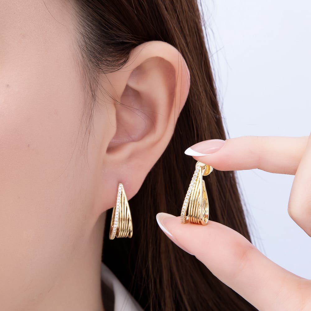 16K Gold Filled 22mm Micro Paved CZ Multi-Strand Teardrop U Shape Earrings| Earrings-00965