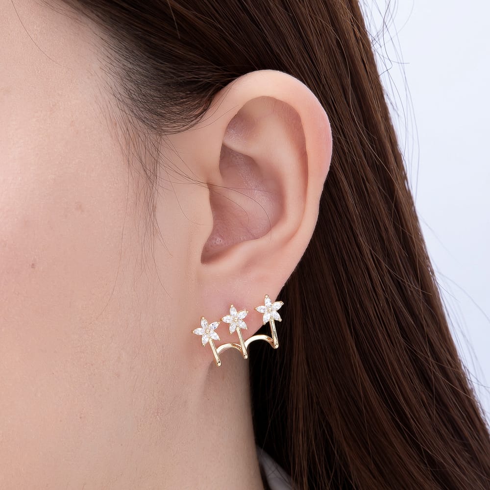 16K Gold Filled 22mm Marquise CZ Triple Flower Stud Earrings| Earrings-00970