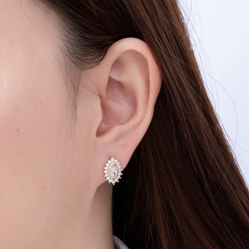 16K Gold Filled 16mm Marquise Cut Clear CZ Vintage Double Halo Stud Earrings| Earrings-00966