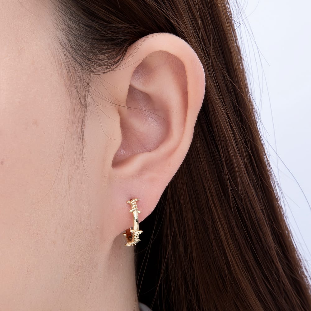 16K Gold Filled 16mm Barbed Wire Huggie Hoop Earrings| Earrings-00964