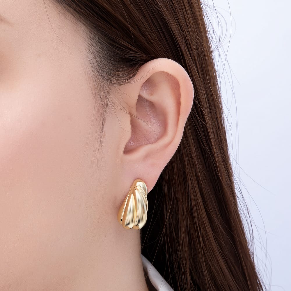 16K Gold Filled 24mm Chunky Tapered Fluted Teardrop C-Hoop Earrings| Earrings-00817