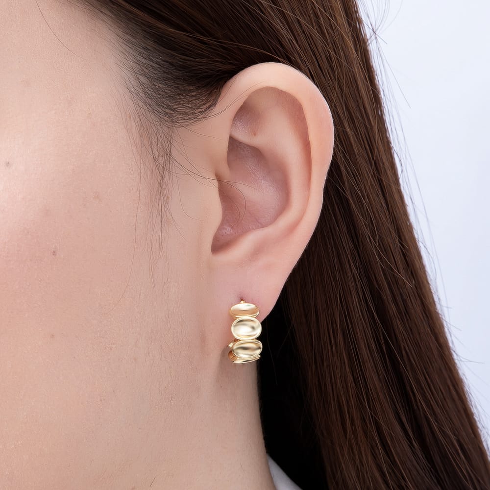 16K Gold Filled 22mm Stacked Oval Disc Pebble C-Hoop Earrings| Earrings-00823