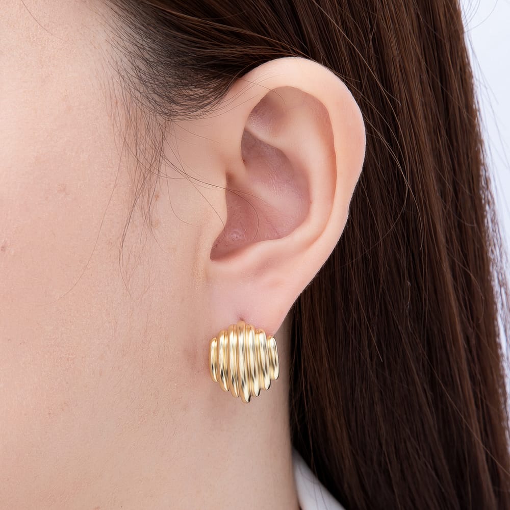 16K Gold Filled 21mm Corrugated Ribbed Statement C-Hoop Earrings| Earrings-00818