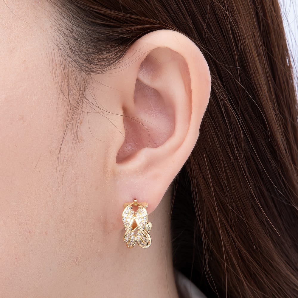 16K Gold Filled 25mm Micro Paved CZ Intertwined Leaf C-Hoops Earrings| Earrings-00943