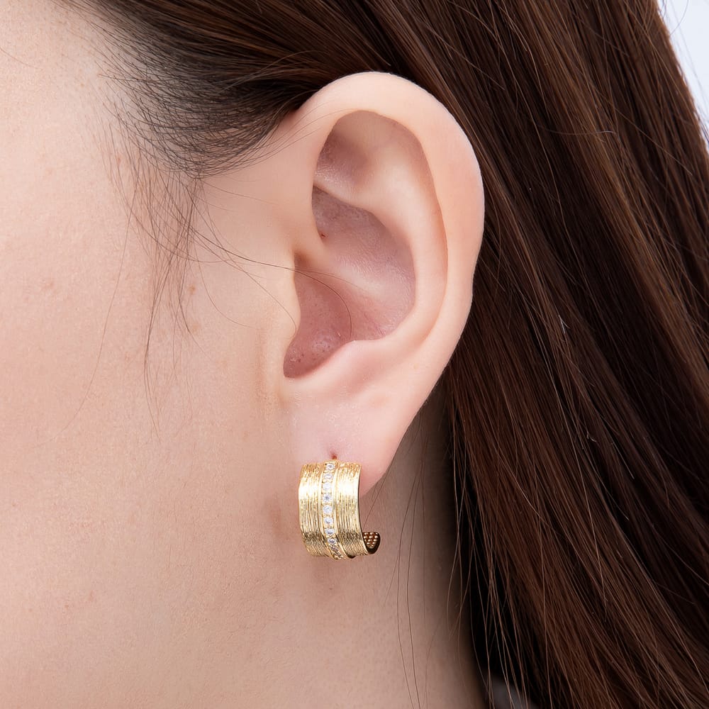 16K Gold Filled 19mm Wide Vertical Brushed Textured C-Hoop Earrings| Earrings-00816