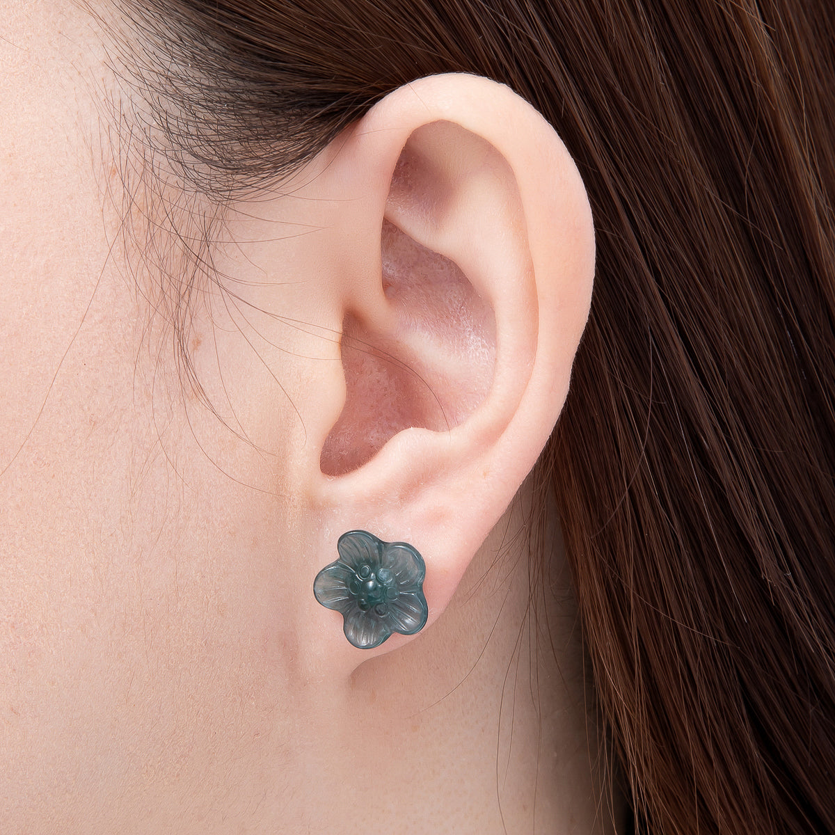 18K Gold Filled 14mm Green Aventurine Flower Stud Earrings | Earrings-00704