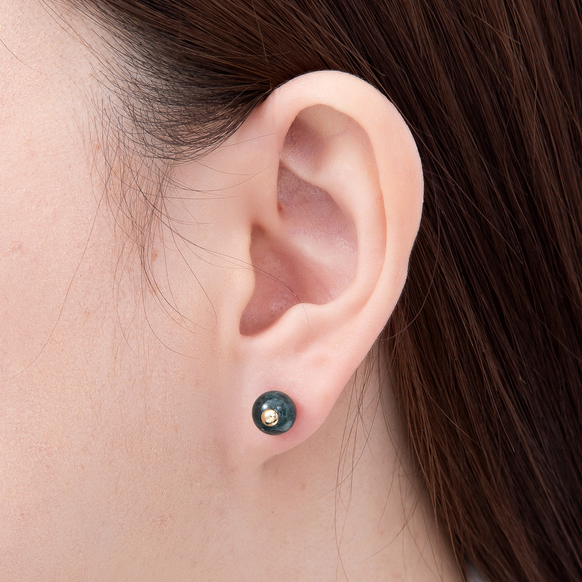 18K Gold Filled 7.7mm Green Aventurine Gemstone Round Stud | Earrings-00709