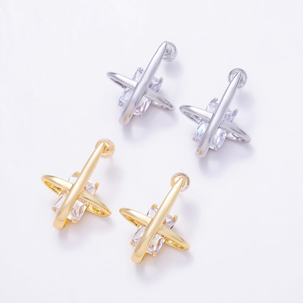 16K Gold Filled 26mm Clear Baguette CZ North Star Stud Earrings | Earrings-00918 -Earrings-00919