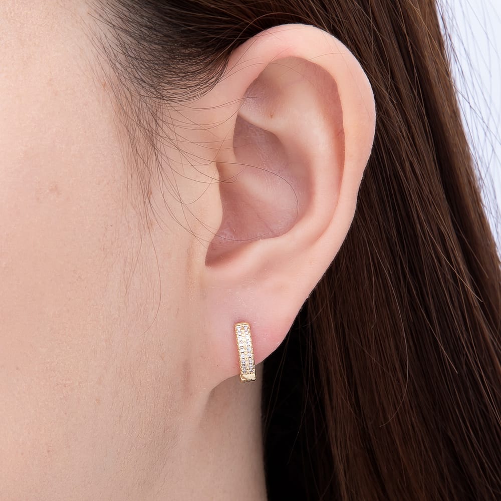 14K Gold Filled 11mm Double Row Micro Paved CZ Cartilage Huggie Earrings | Earrings-01147