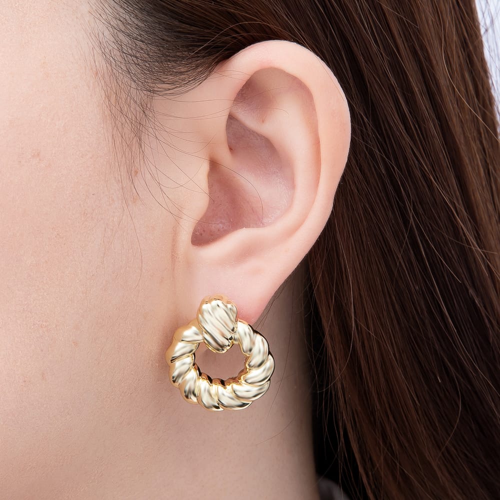 14K Gold Filled 27mm Minimalist Croissant Door Knocker Drop Stud Earrings | Earrings-01135