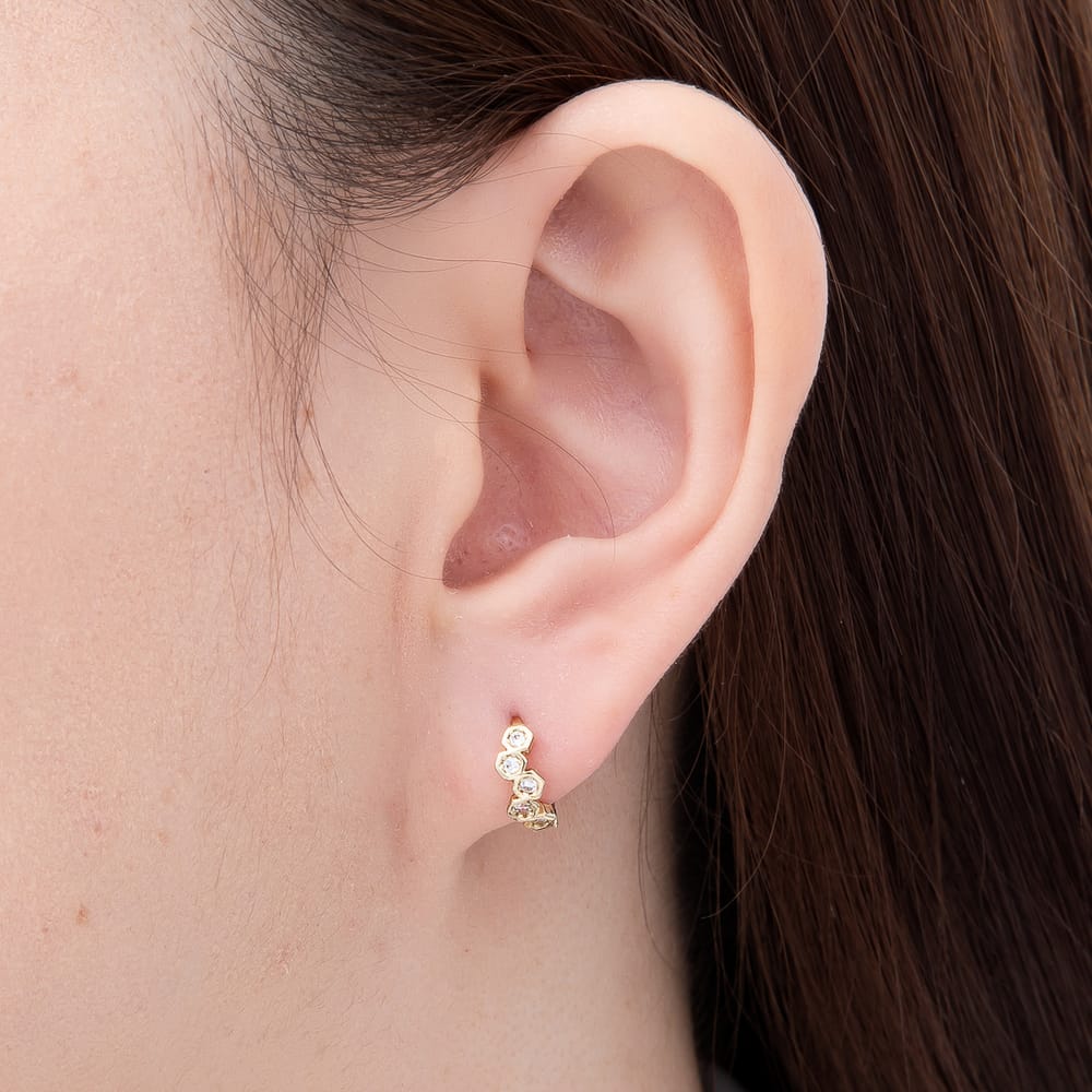 14K Gold Filled 11mm Clear CZ Hexagon Honey Cartilage Huggie Earrings | Earrings-01129