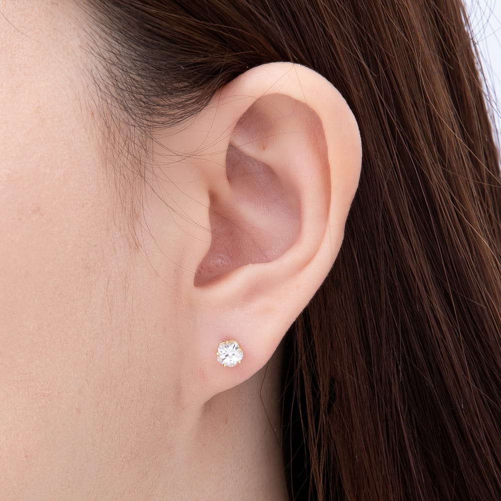 14K Gold Filled 15mm Clear Round CZ Star Prong Solitaire Stud Earrings | Earrings-01133