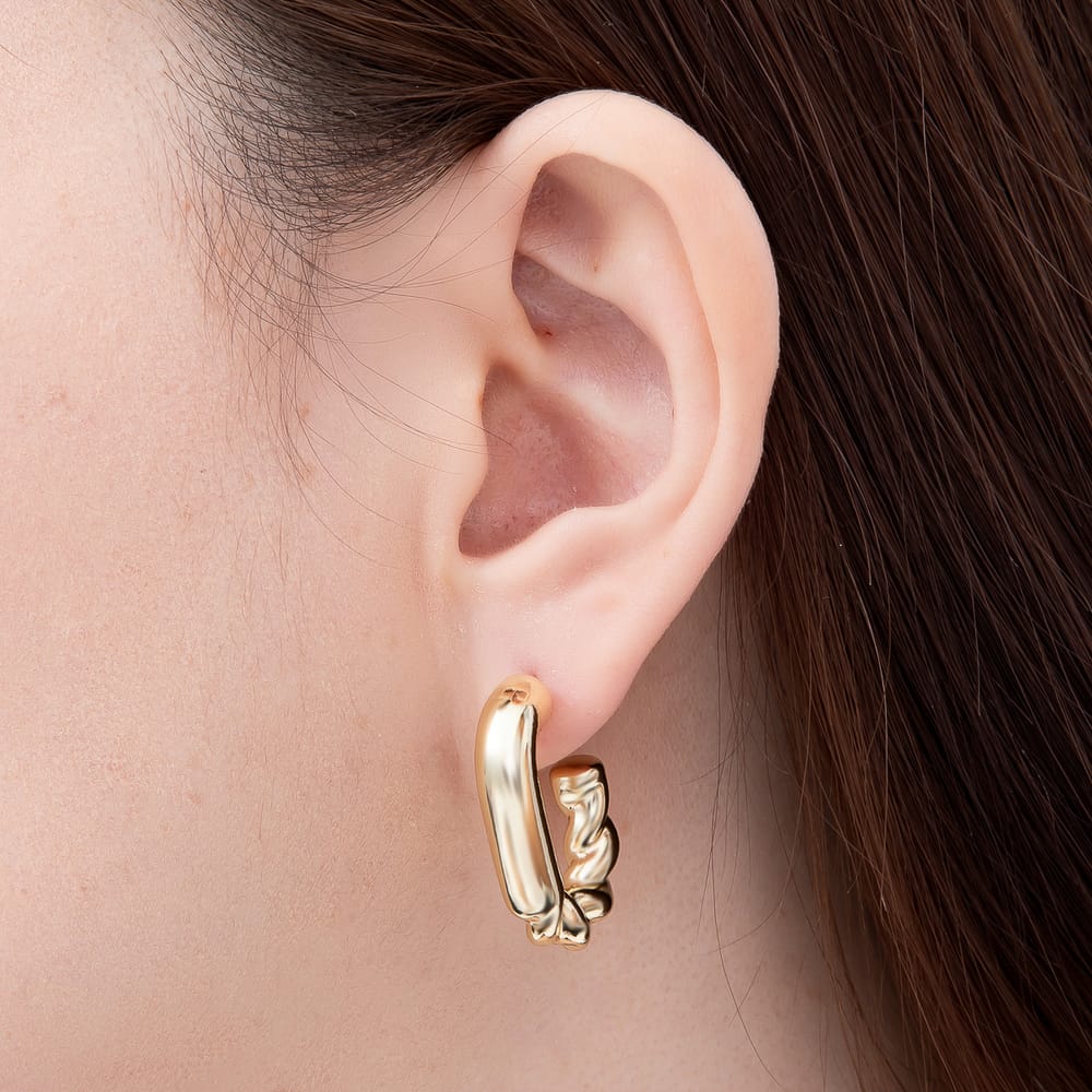14K Gold Filled 29mm Minimalist Twisted Croissant J-Shaped Hoop Earrings | Earrings-01137