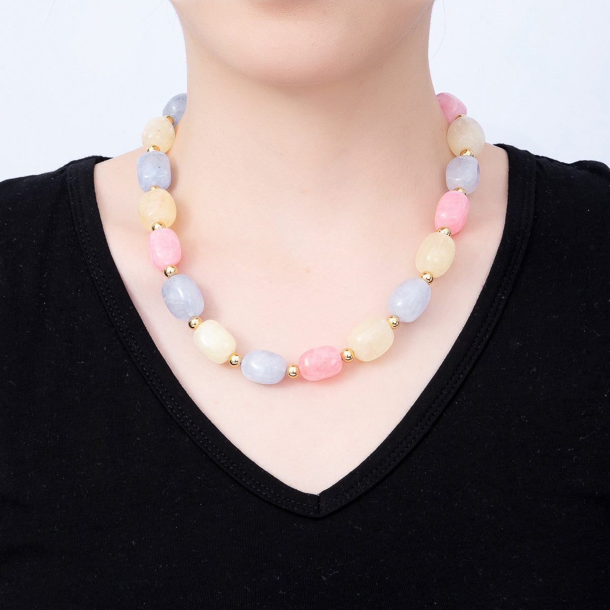 Handmade 12mm Pastel Multicolor Agate Gemstone Chain w. Sailor Clasps Charm Holder 20 Inch Necklace | WA-00502
