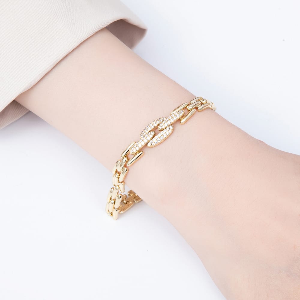 14K Gold Filled 7mm Clear Micro Paved CZ Panther Chain 6.5 Inch Bracelet | WA-01336
