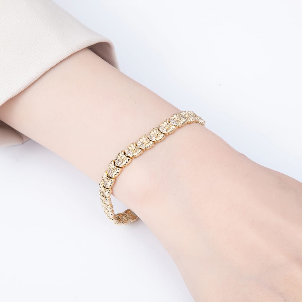 14K Gold Filled 7mm Micro Paved CZ Marquise Ribbon Bow Gemstone Chain 6.5 Inch Bracelet | WA-01328