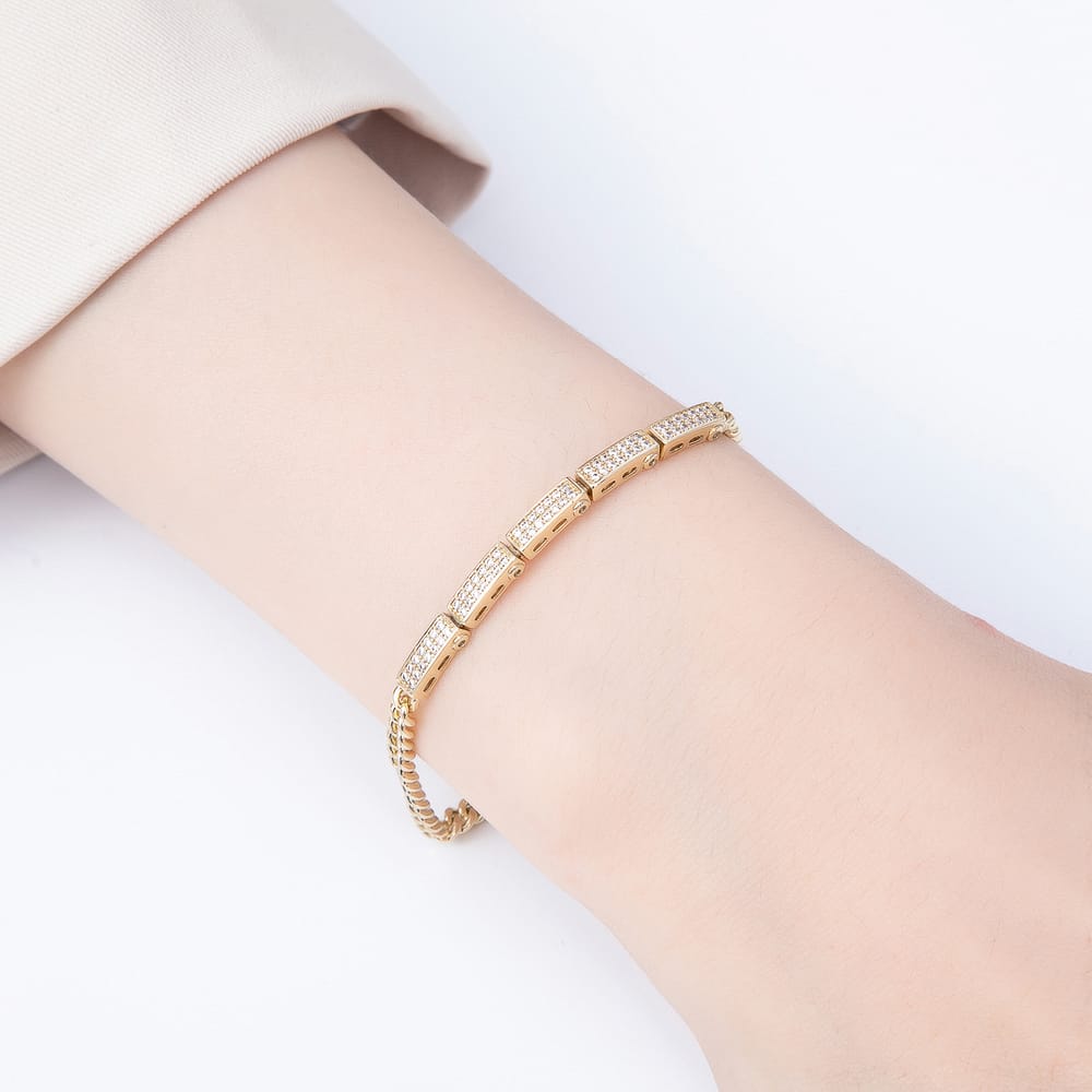 14K Gold Filled 4mm Micro Paved CZ Curb Chain 6.5 Inch Bracelet | WA-01332