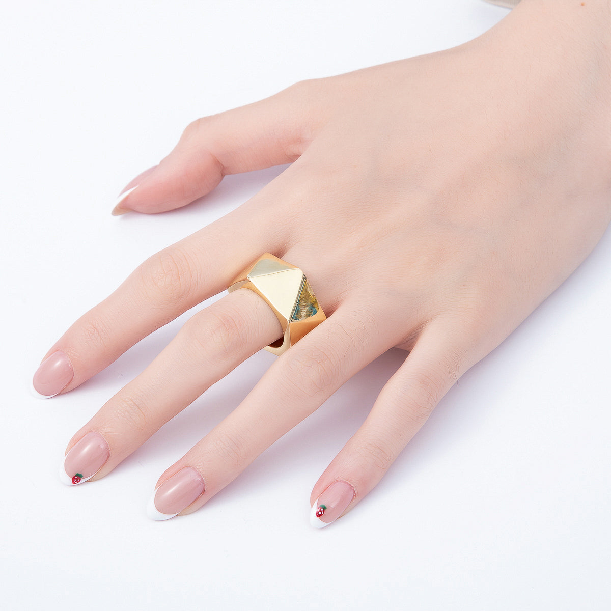 16K Gold Filled Minimalist Multifaceted Geometric Wide Band Ring | Rings-00308