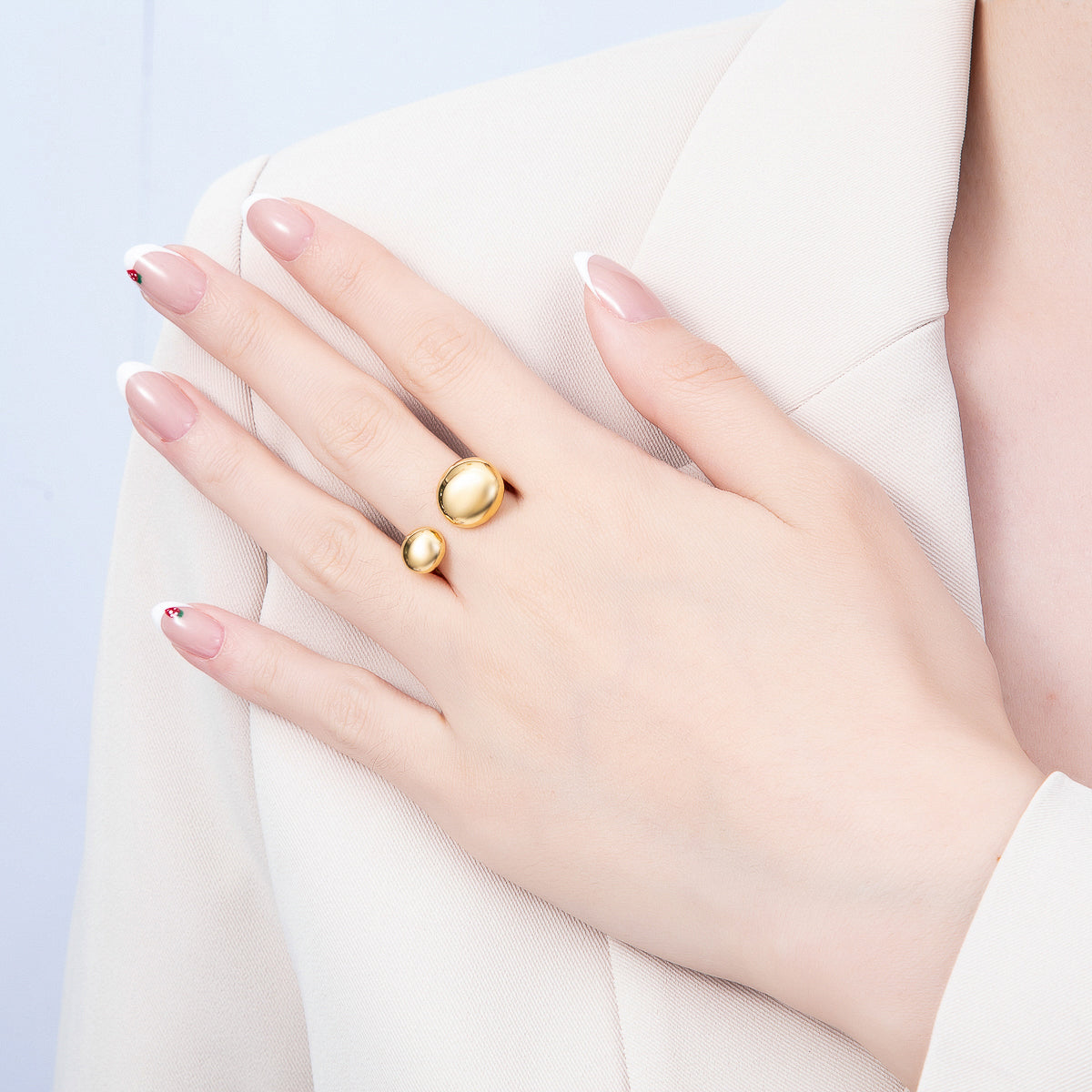PVD Gold Stainless Steel Double Molten Round Minimalist Wrap Ring | Rings-00312