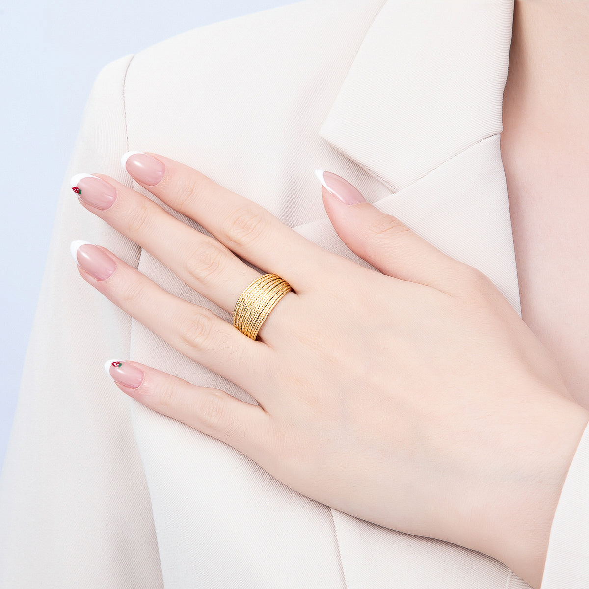 16K Gold Filled Multi-Strand Textured Cable Open Adjustable Ring | Rings-00407