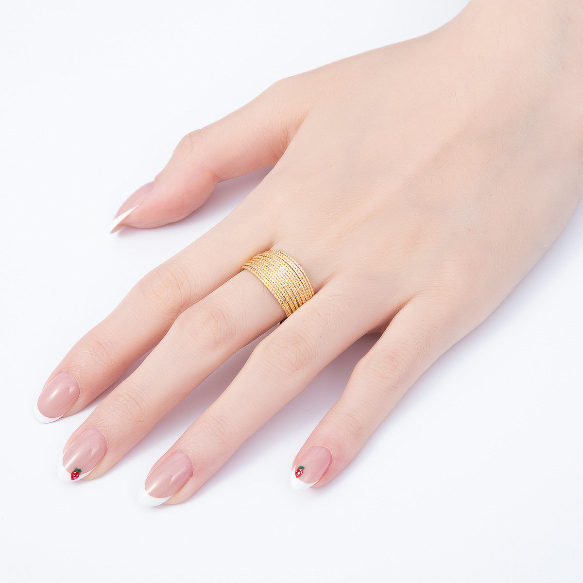 16K Gold Filled Multi-Strand Textured Cable Open Adjustable Ring | Rings-00407