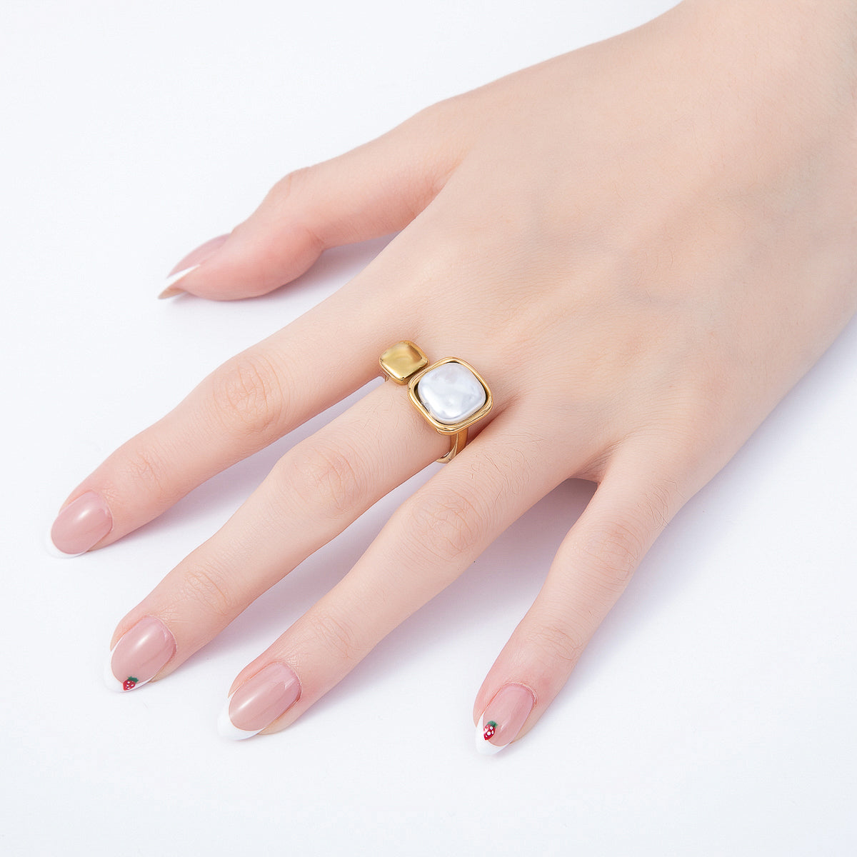 Stainless Steel Shell Pearl Square Wrap Ring | Rings-00302