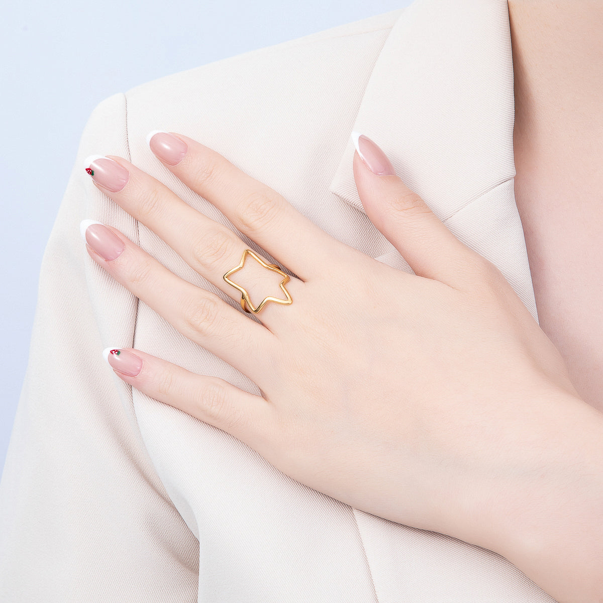 PVD Gold Stainless Steel Celestial Star Minimalist Open Bezel Ring | Rings-00327