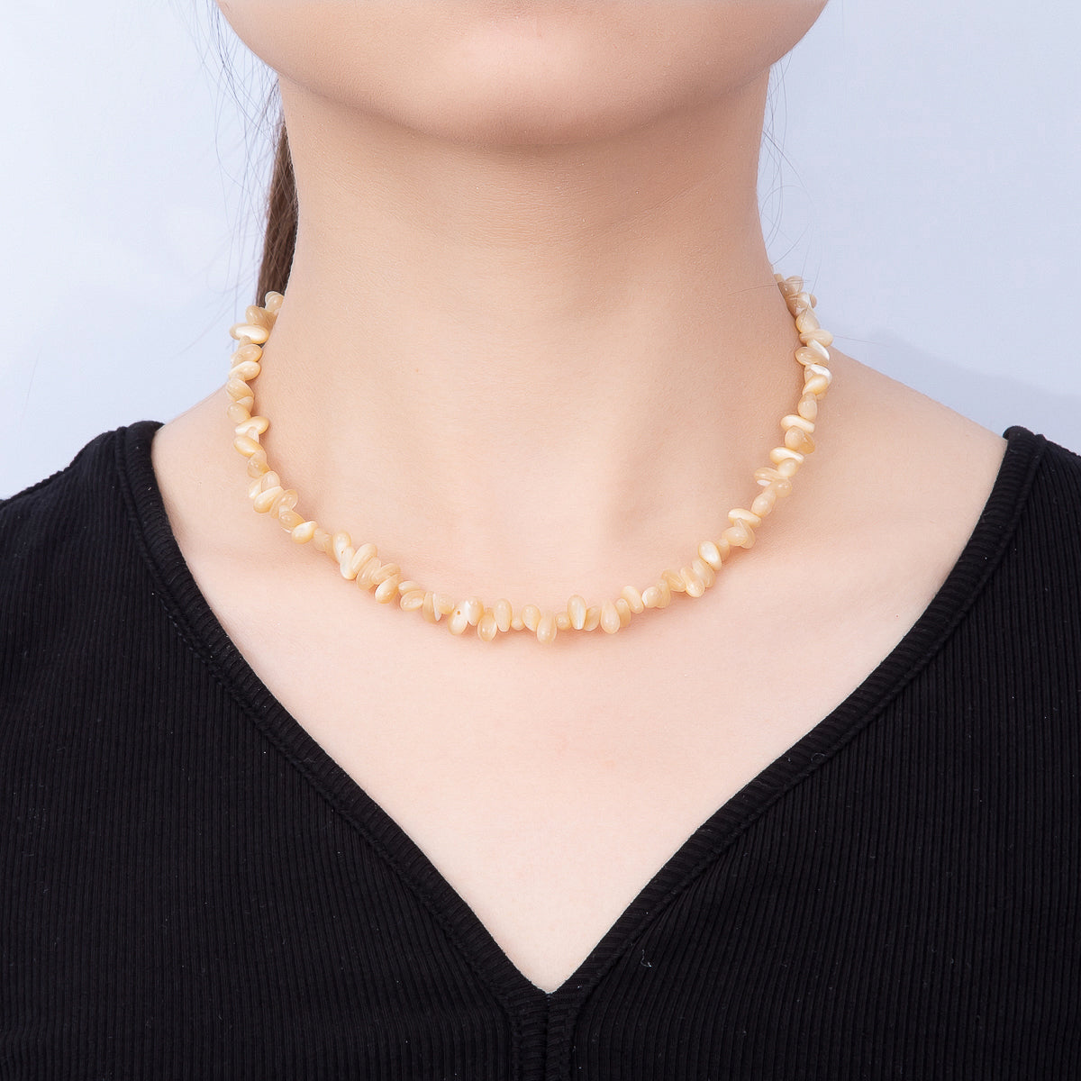 18K Gold Filled 7.5mm Yellow, White Shell Pearl Pebble Gemstone Chain 16.5 Inch Necklace | WA-00400 WA-00407