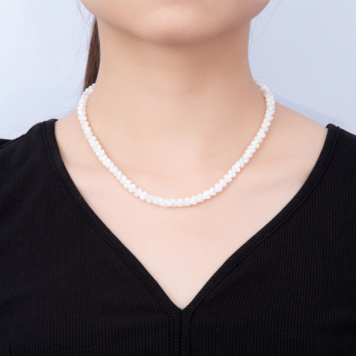 18K Gold Filled 6mm White Quartz Dotted Gemstone Chain 16.5 Inch Necklace | WA-00425