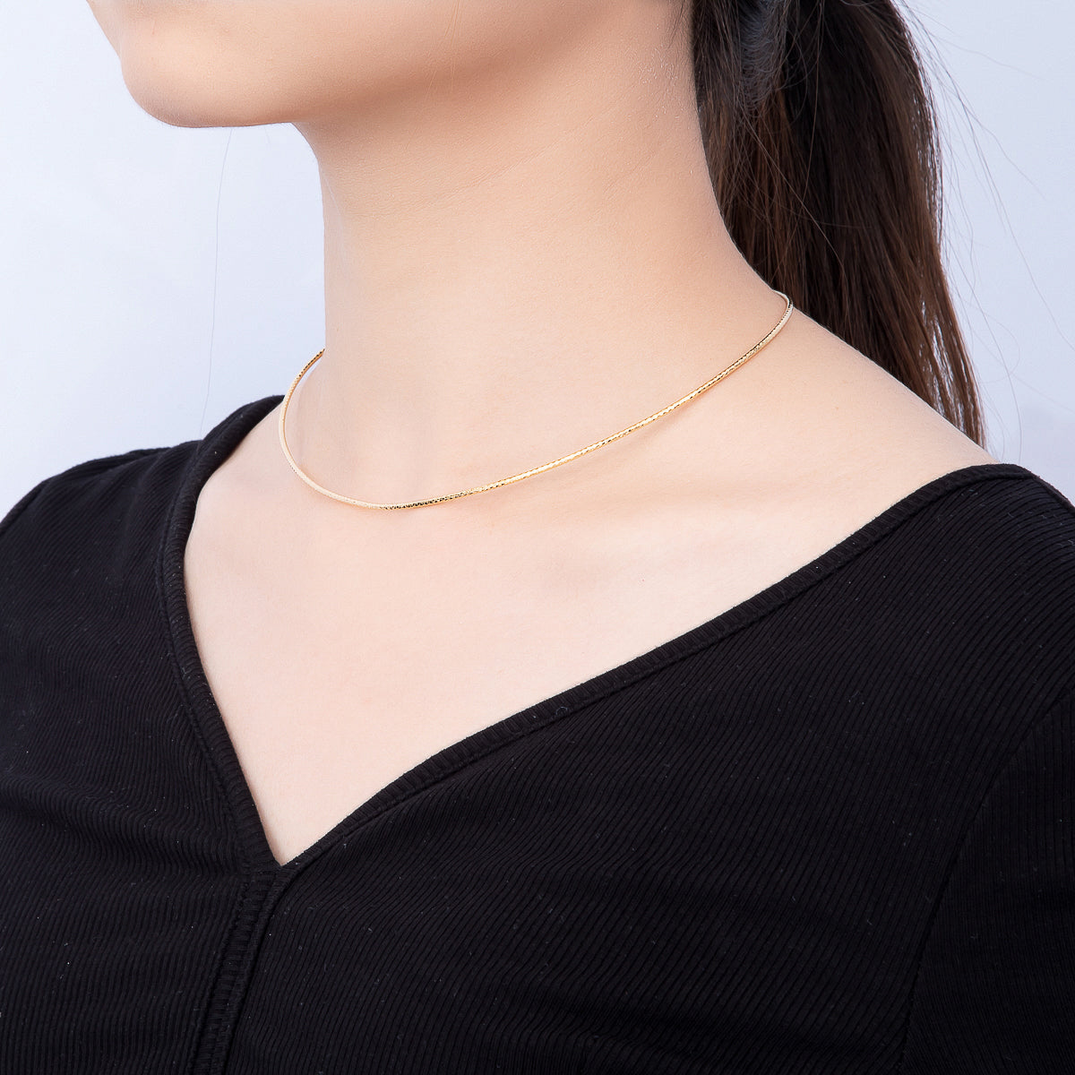 18K Gold Filled 1.5mm Round Snake Chain Choker Necklace | WA-00274 - WA-00275