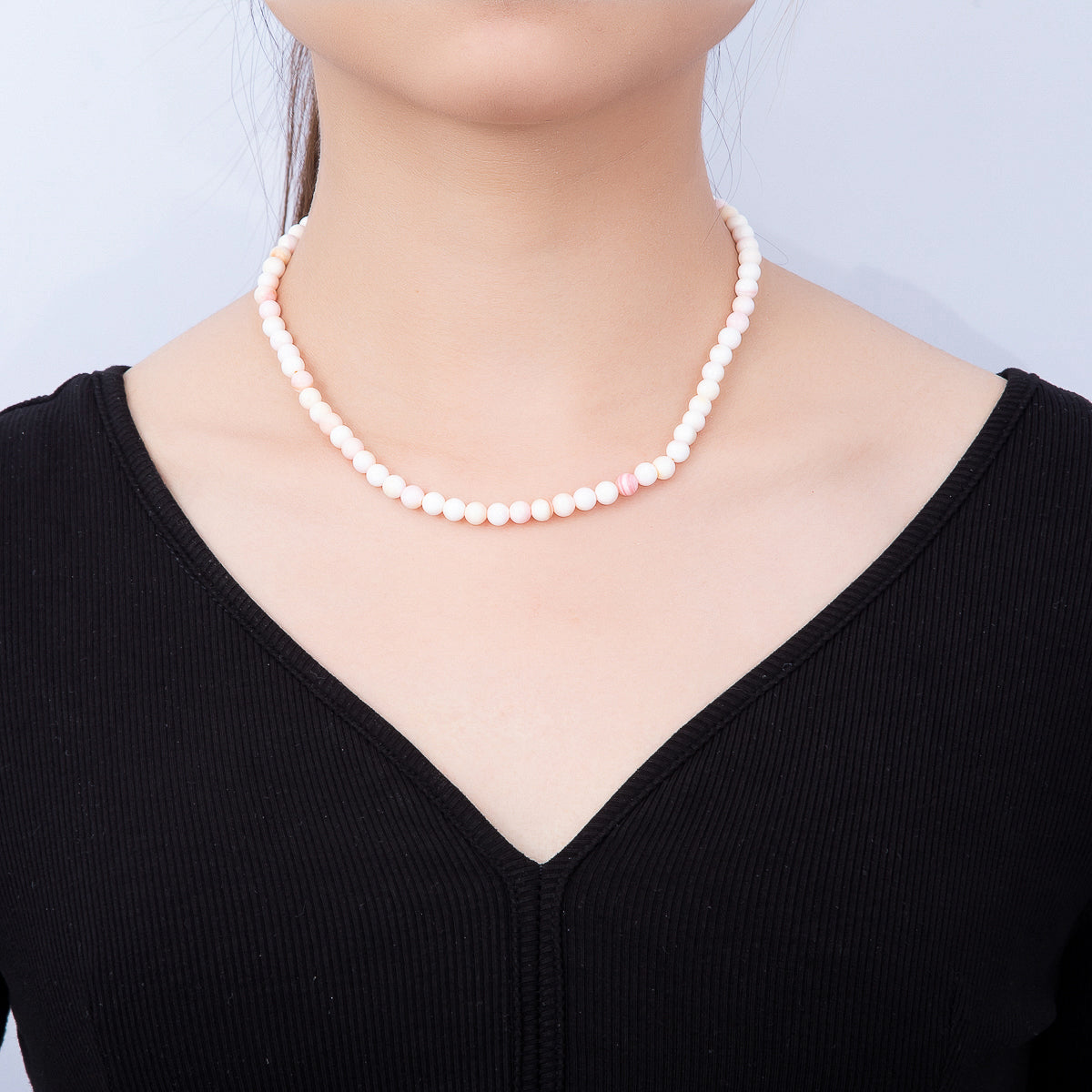 18K Gold Filled 6mm Morganite, Pink Round Gemstone Chain 16.65 Inch Necklace | WA-00408 WA-00414