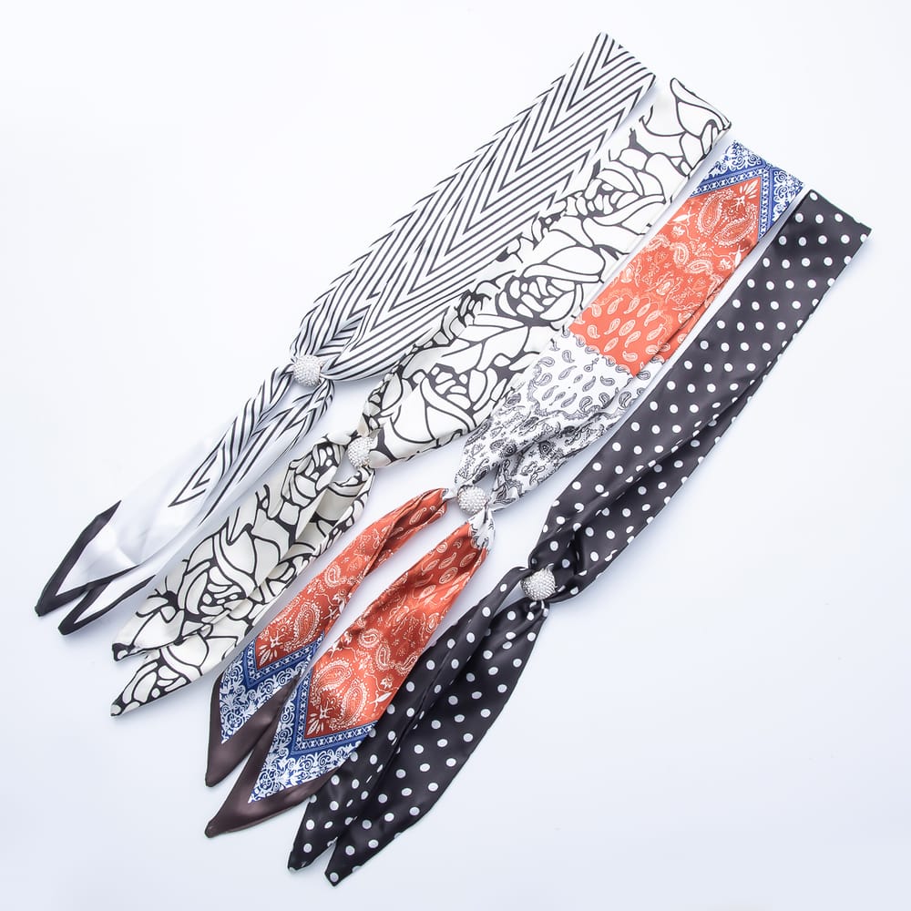Clear Micro Paved CZ Slider Beads Printed Satin Scarf Bandana Scarf Necklace | WA-00493