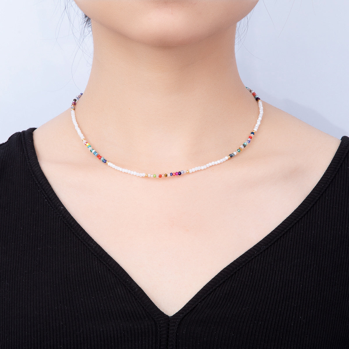 Handmade 2mm Multicolor Multifaceted Crystal Gemstone Chain 16 Inch Necklace | WA-00678