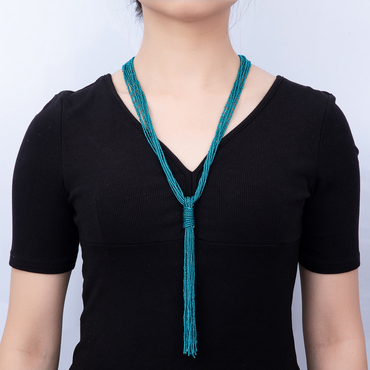 Black, Green, Blue, Grey, White Boho Multi Layer Fringe Knot Lariat Multifaceted Crystal Gemstone Chain 30 Inch Necklace | WA-01096 ~ WA-01142