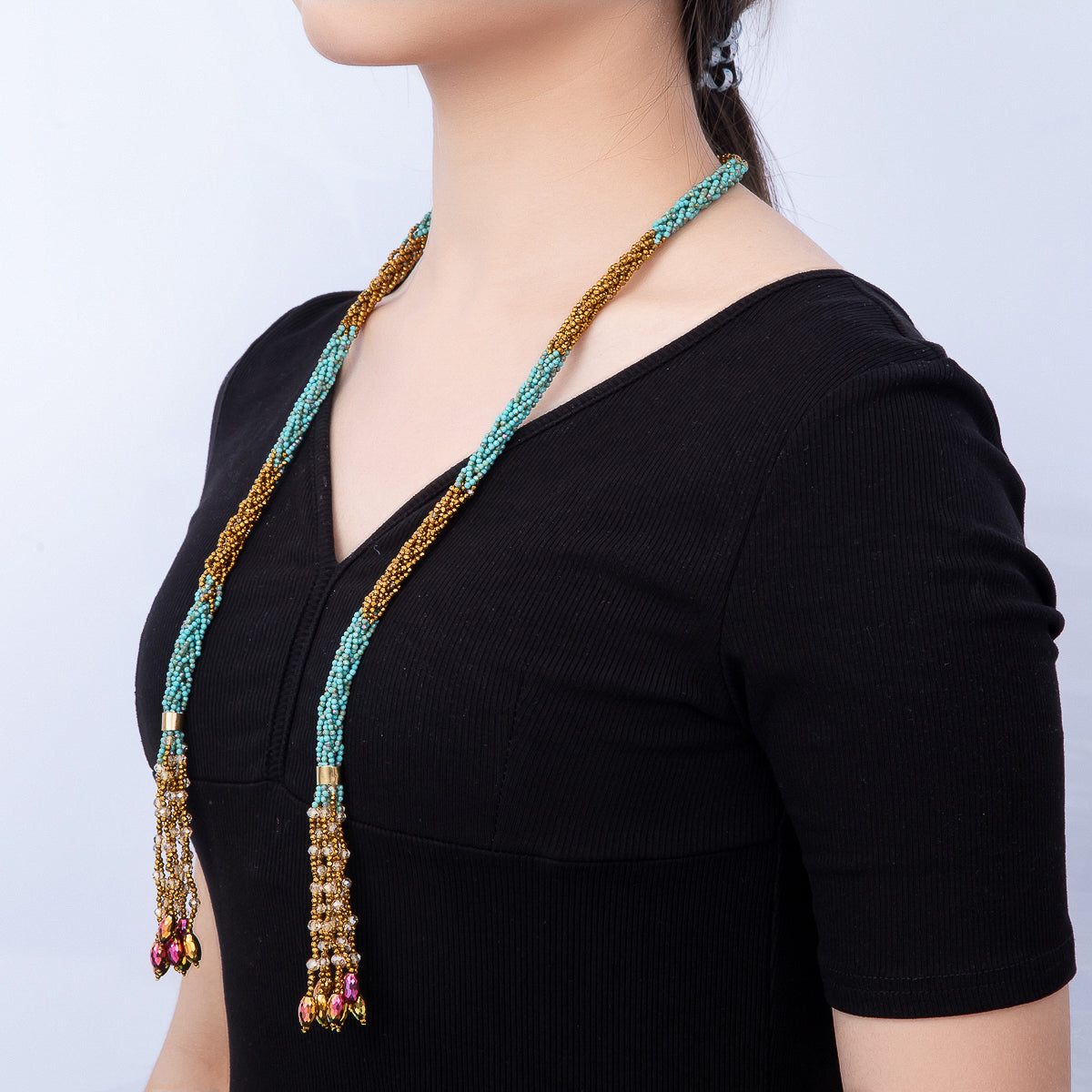 Handmade 7mm Multi Layer Fringe Knot Lariat Multifaceted Crystal Gemstone Chain 36 Inch Necklace | WA-01145 ~ WA-01307