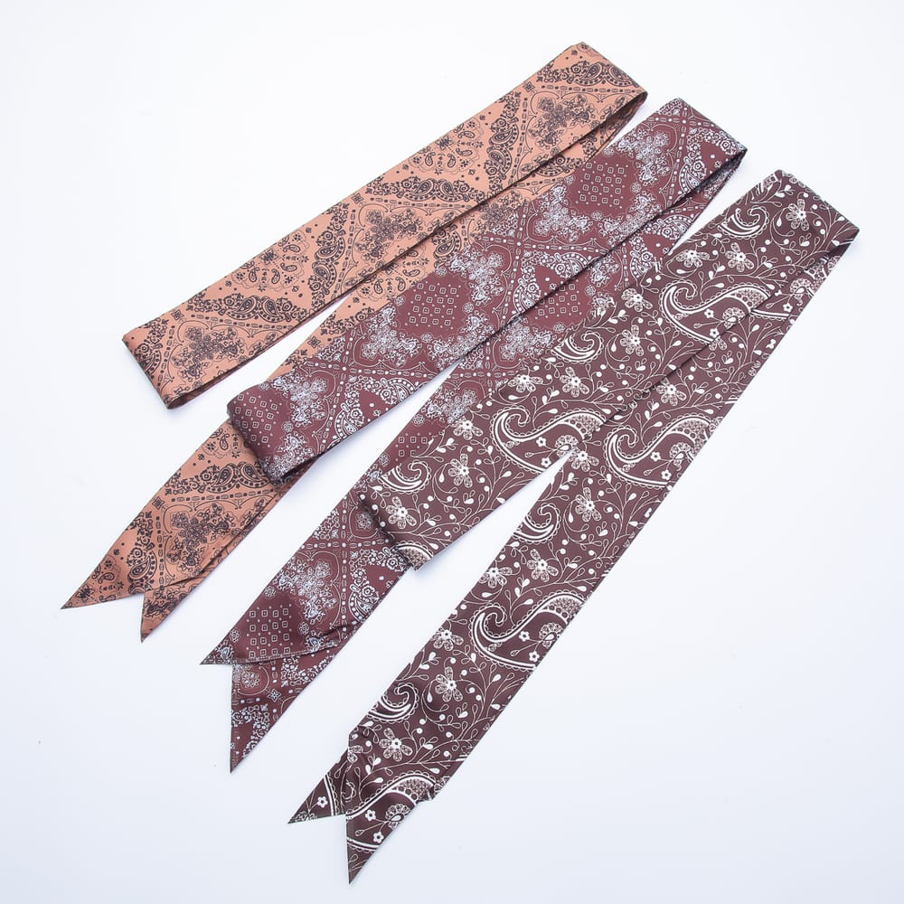 Vintage Bandana Paisley & Floral Printed Satin Twill Ribbon Scarf Necklace | WA-00571 - WA-00573