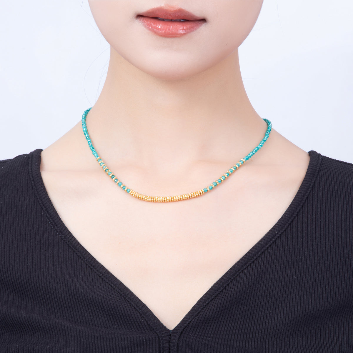 Handmade 4mm Turquoise, Garnet, Aventurine, Onyx, Peridot Multifaceted Gemstone Chain 16 Inch Necklace| WA-00115 - WA-00119