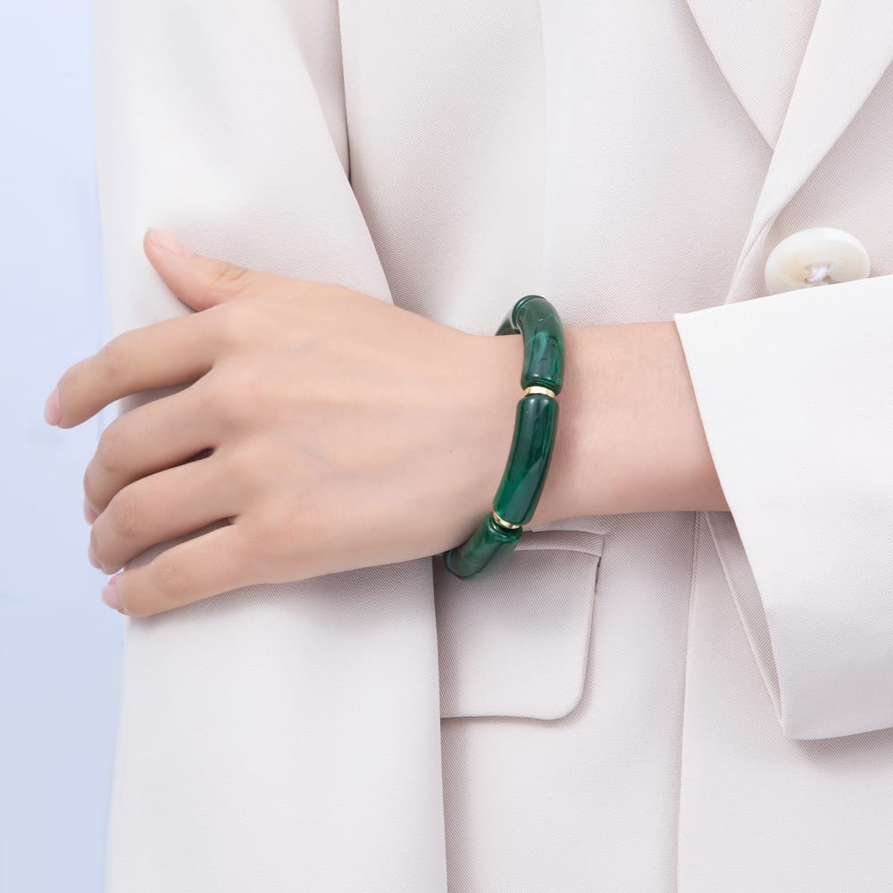 16K Gold Filled 11mm Colorful Acrylic Curved Tube Elastic Stretch Bracelet | WA-01072 - WA-01085 WA-01091