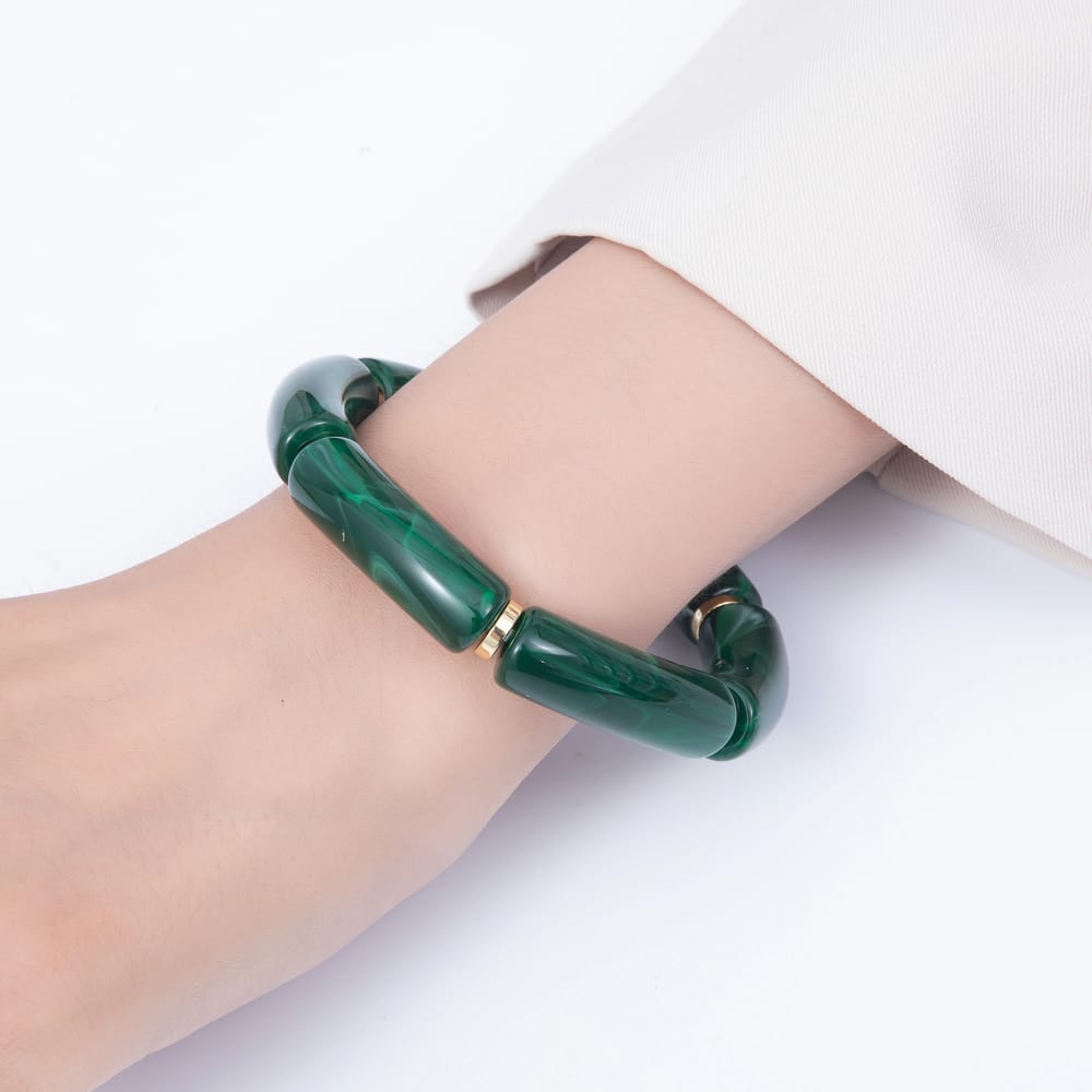 16K Gold Filled 11mm Colorful Acrylic Curved Tube Elastic Stretch Bracelet | WA-01072 - WA-01085 WA-01091