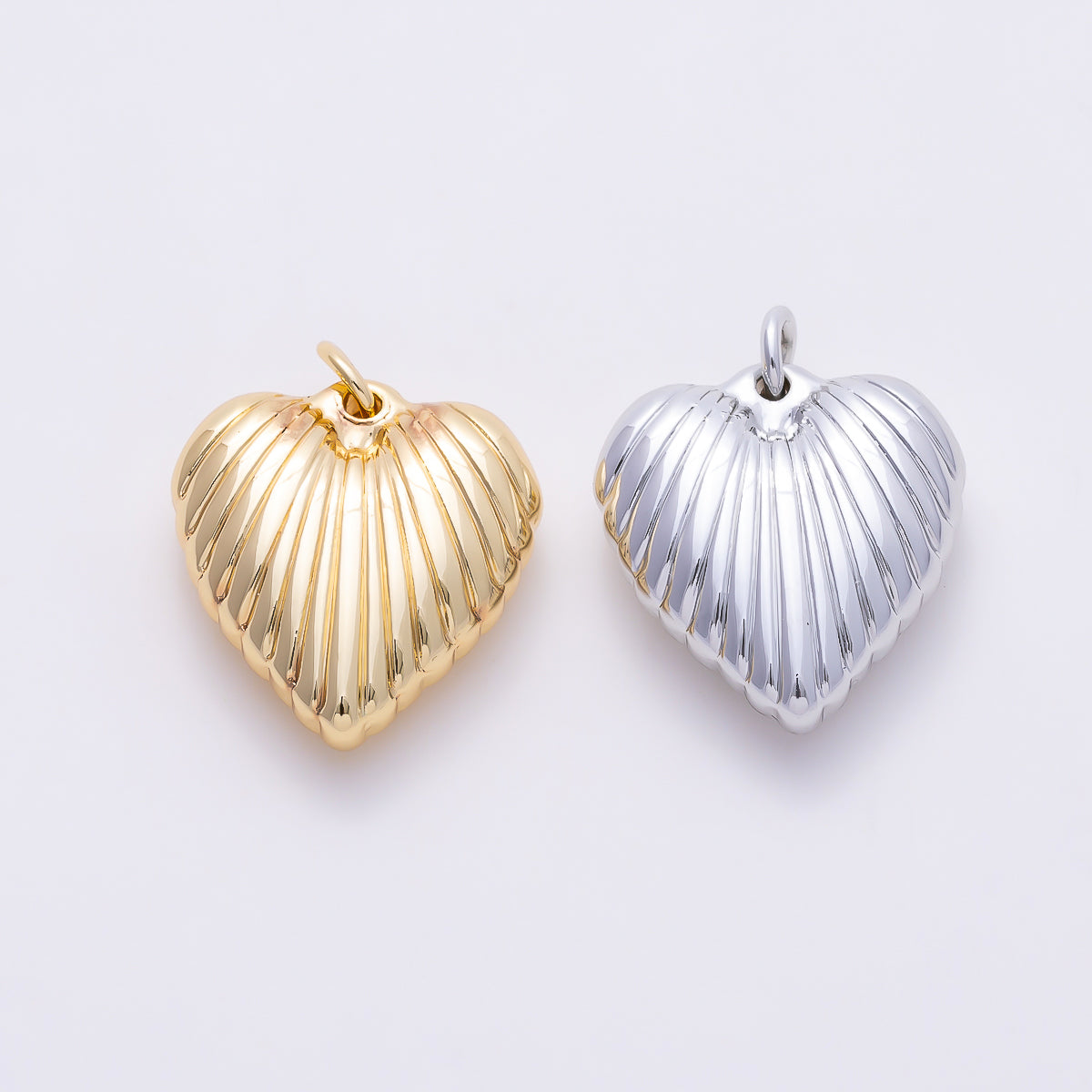 Stainless Steel PVD 17mm Ribbed Heart Padlock Charm in Gold & Silver | Charms-01580 Charms-01581