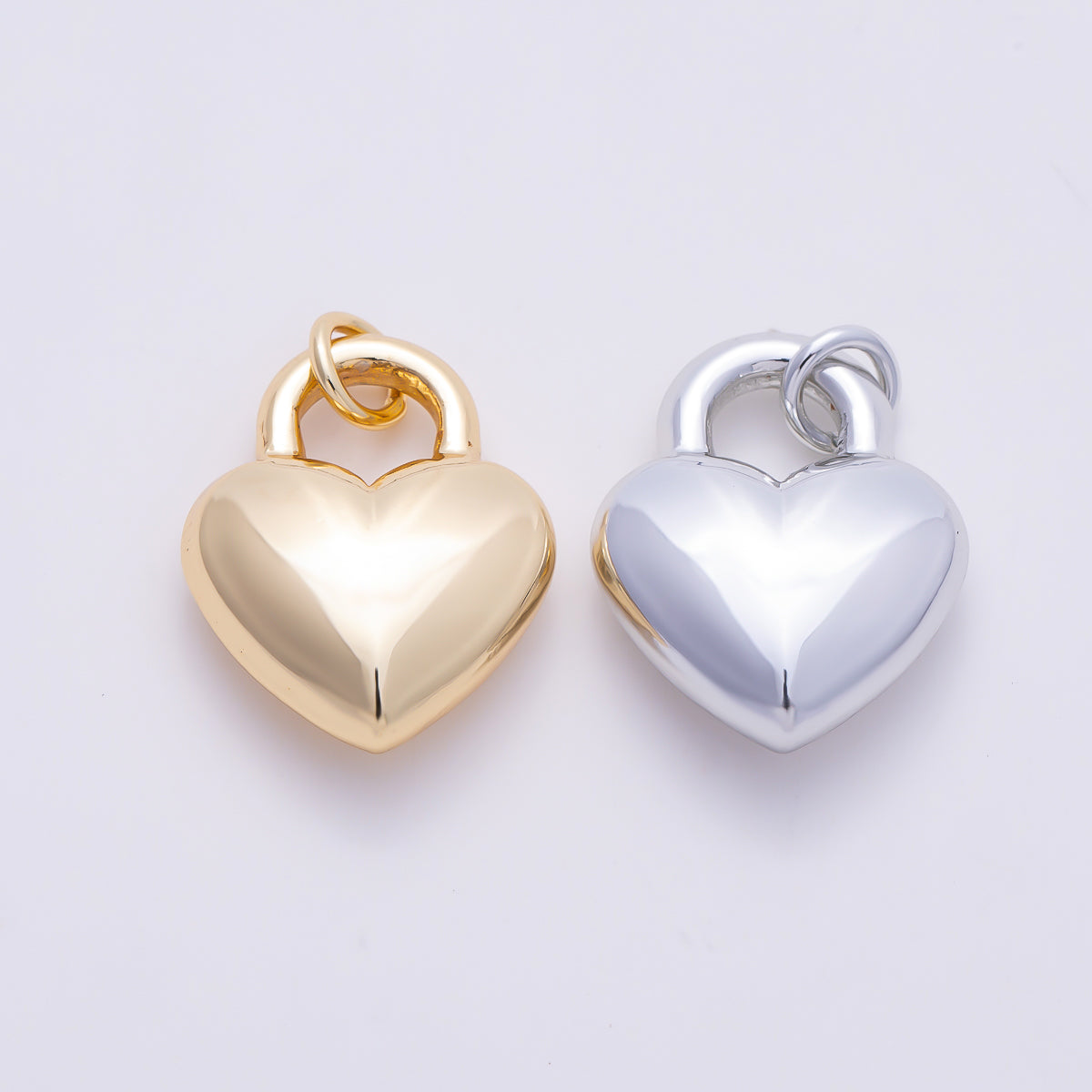 Stainless Steel PVD Gold 22mm Chubby Heart Padlock Charm in Gold & Silver | Charms-01576 Charms-01577