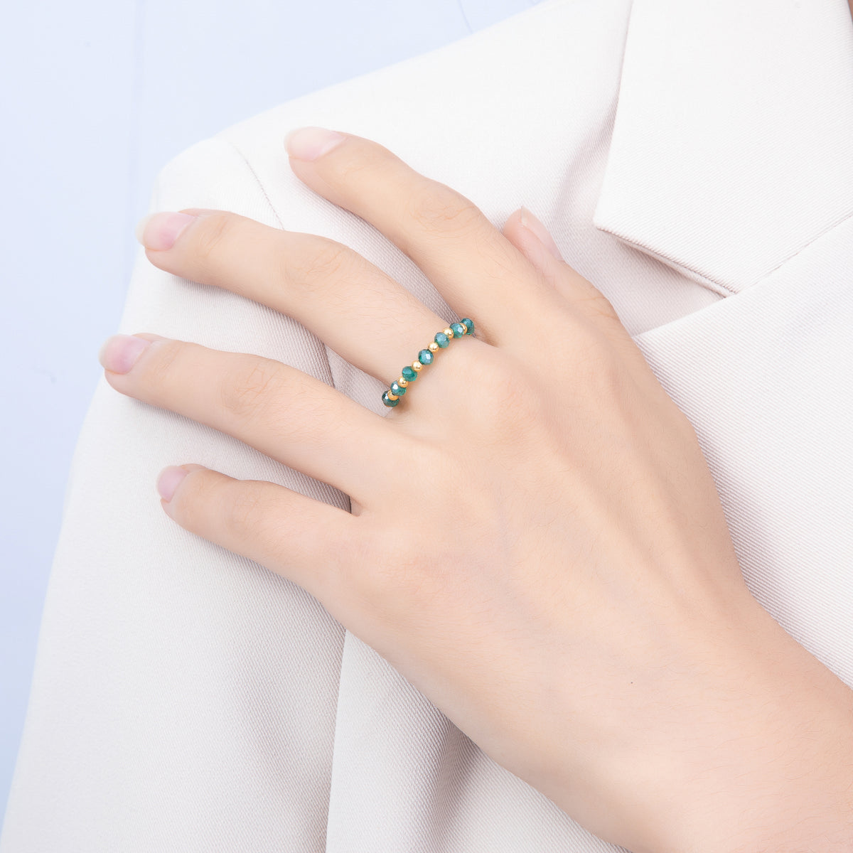 16K Gold Filled Bead Multifaceted Crystal Gemstone Stretch Ring | Rings-003333 ~ Rings-003338