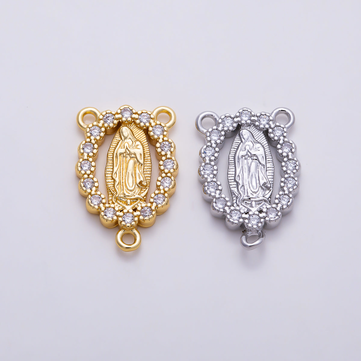 16K Gold Filled 17mm Virgin Mary CZ 3 Way Rosary Centerpiece Connector | Connectors-00041 - Connectors-00042