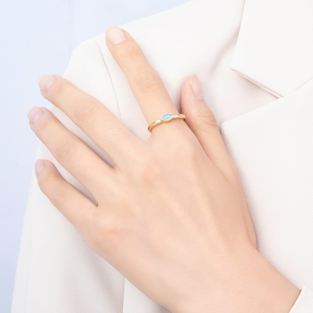 16K Gold Filled Turquoise Marquise CZ Solitaire Open Adjustable Ring | Rings-00395 - Rings-00396